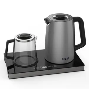 新款OEM茶盘保温玻璃茶壶电热水壶不锈钢茶壶托盘套装