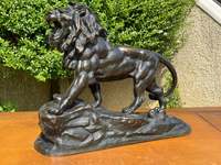 Statue de lion rugissant en bronze coulé vintage sur mesure de grande taille pour l'extérieur