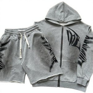 Luxe MIXED EMOTION Sudadera con Capucha de Forro Polar Transpirable con Estampado Desgastado para Verano, Diseño 2 en 1, Conjunto Casual de Pantalones Cortos para Hombre y Mujer - Product Image 3