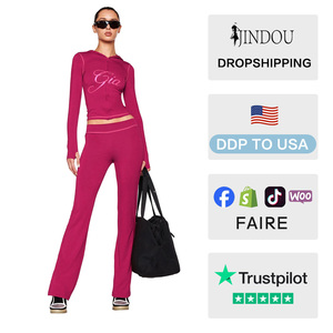 Vendita calda da <span class=keywords><strong>donna</strong></span> Casual collezione autunnale manica lunga tinta unita <span class=keywords><strong>pantaloni</strong></span> da giorno sport Yoga due pezzi Set - Product Image 2