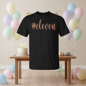 T-shirt pour fête d'anniversaire des 11 ans, rose, or rose, design avec hashtag, pour filles - Product Image 3