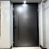 Porte extérieure simple en aluminium moulé moderne, sur mesure, gris, avec ligne encastrée diagonale et poignée longue, vente en gros