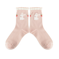 Chaussettes ras du cou personnalisées OEM pour femmes, 5 doigts, en coton jacquard rose, avec logo intégré, respirantes, antibactériennes, en Spandex/Coton
