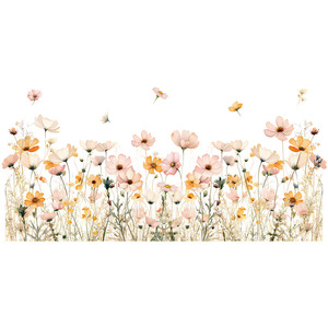 Adesivo Murale con Fiori Selvatici ad Acquerello - Decalcomania Floreale Rimovibile per Battiscopa del Soggiorno - Product Image 5