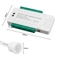 Contrôleur d'éclairage LED pour escalier à 16 marches, nouveau modèle, DC 12V/24V, variateur 16 canaux pour bande lumineuse avec capteur