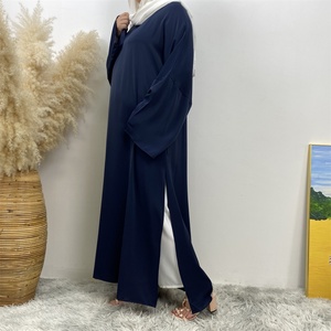 6809+1434 #   Abaya ChaomengFashion – Ensemble deux pièces uni avec fentes latérales, abaya modeste et pantalon assorti à poches - Product Image 2