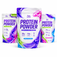 Sachet d'emballage personnalisé pour poudre de protéines Chrome Liquide, brillant, style Y2K, avec fermeture éclair, pour protéines de lactosérum et fitness