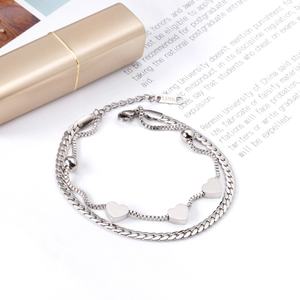 High Quality 18K Gold Plated Heart Jewelry <b>Bracelet</b> Stainless Steel Minimalism Double Layer Link Chain <b>Bracelet</b> <b>for</b> <b>Girl</b> - Product Image 5