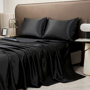Cobedzy Ensemble de literie 4 pièces en satin de soie rouge pour lit <span class=keywords><strong>Queen</strong></span> <span class=keywords><strong>Size</strong></span>, 1 drap-housse à poches profondes, 1 drap plat, 2 taies d'oreiller, respirant - Product Image 2