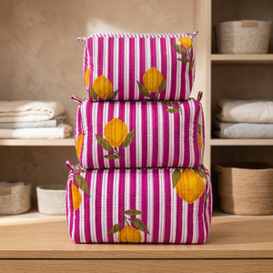 Pochette matelassée unisexe en coton écologique faite à la main, motif tulipe, pour rasoir et maquillage, avec fermeture éclair, style bohème floral, sacs cosmétiques - Product Image 4