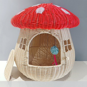 Rattan Woven Pet Bed Mushroom Shape Breathable <b>Cat</b> Dog Bed Indoor Outdoor Use Round Design - Product Image 3
