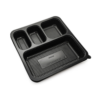 Barquette alimentaire carrée à 4 compartiments, écologique, jetable, de qualité alimentaire, avec logo, compatible micro-ondes, pour restauration rapide, en PP, couleur personnalisable, pour plats à emporter