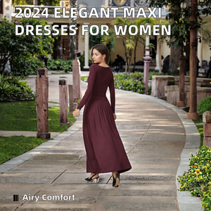 Robe maxi élégante pour femmes 2024, personnalisable, de haute qualité, manches longues, ample, couleur unie, viscose, abaya d'été - Product Image 2