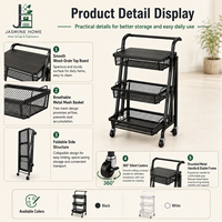 Chariot utilitaire pliable et roulant en métal, chariot de rangement, étagère d'organisation domestique personnalisée, fourniture OEM ODM pour acheteurs mondiaux