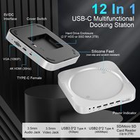 Estación de Acoplamiento 12 en 1 Mini con Soporte, Caja para SSD SATA, 4K HDMI, VGA, Hub para Mac Mini M1
