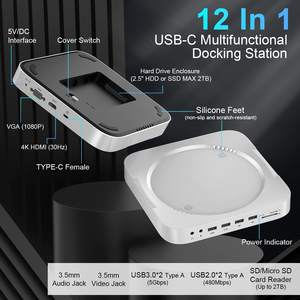 แท่นวางขนาดเล็กแบบ12 In 1,แท่นขาตั้งแบบ4K HDMI VGA SATA SSD ที่ปิด <span class=keywords><strong>Mac</strong></span> <span class=keywords><strong>Mini</strong></span> Stand Hub สำหรับ <span class=keywords><strong>Mac</strong></span> <span class=keywords><strong>Mini</strong></span> <span class=keywords><strong>M1</strong></span> - Product Image 2