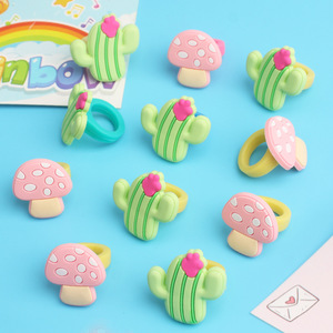 Nouveau PVC caoutchouc souple doigt Cactus petit cadeau dessin animé enfants anneau champignon plante - Product Image 1