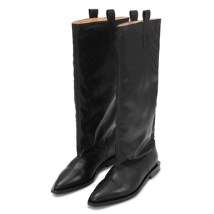 Bottes hautes souples en cuir pour femme, taille 44, à bout pointu, talons plats, coupe large - Product Image 3