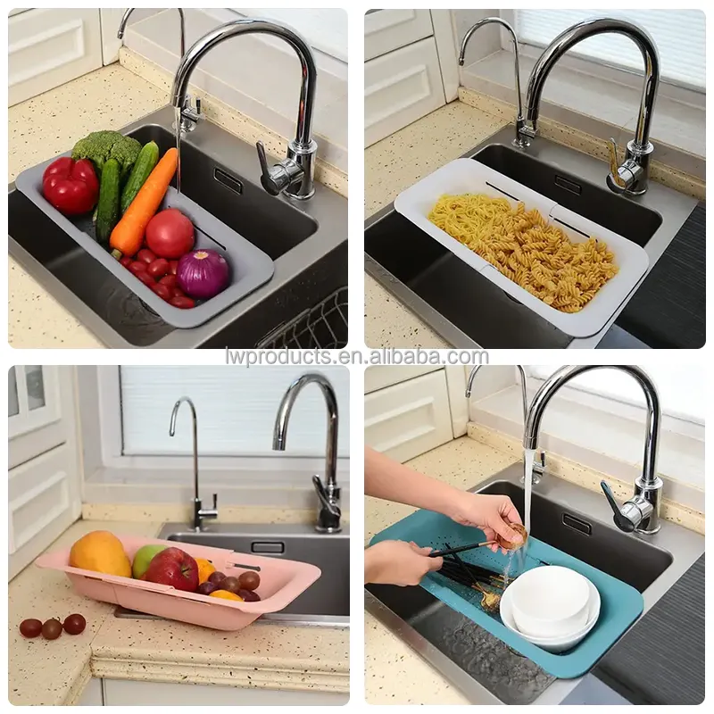 Kitchen Accessories 2024 Fruit Vegetable Tools   Gadgets Expandable Over The Sink Collapsible Colander Plastic Colander Strainer