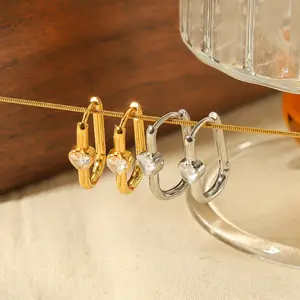 2024 New Arrival stainless steel heart diamond clip hoop earrings for women
