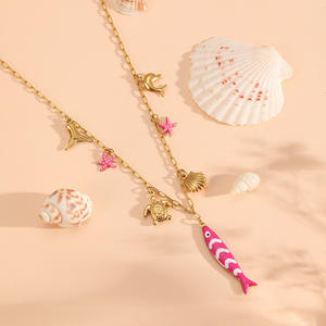 沃英海洋风格海豚壳海星不锈钢沙滩长鱼吊坠项链 - Product Image 5