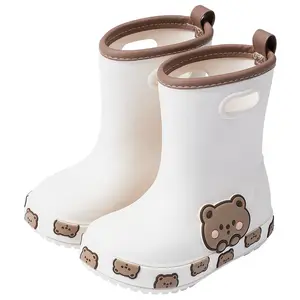 Детская непромокаемая обувь для мальчиков и девочек, детские сапоги для дождя с медведем, утолщенная водонепроницаемая обувь для детей, нескользящая обувь, 2023