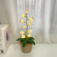 Finition Crochet Décoration Tissé Fleurs Artificielles Bouquet Fil De Laine Cloche Orchidée Veilleuse Plante En Pot Fleur Tricotée
