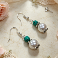 Boucles d'oreilles pendantes en imitation perle et turquoise, légères, avec pendentif en pierres naturelles, bijoux fantaisie pour femme, idéales comme cadeau