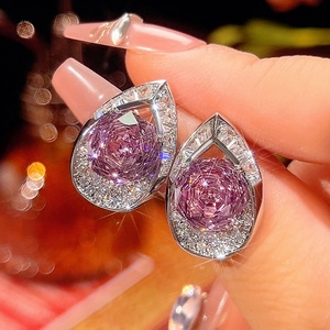 Fashion Eco-friendly Copper 10*10mm Colorful Zircon Teardrop Polished Gold Plated <b>Stud</b> <b>Earrings</b> <b>Set</b> for Daily Wear and Office - Product Image 5