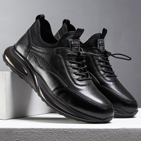 Chaussures de marche et de course noires personnalisées avec logo, en cuir véritable, avec coussinets, baskets décontractées