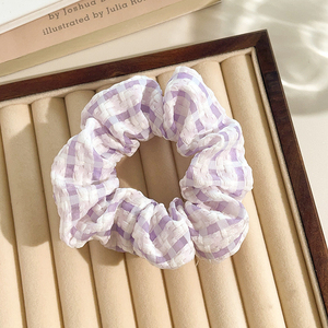 Coletero Morado a Cuadros de Gingham, Suave, de Hilo Burbuja, Estilo Coreano, para Cola de Caballo, Lindo Accesorio para el Cabello de Niña para Uso Diario - Product Image 1