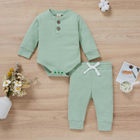 Vente en gros de 2 pièces/ensemble de vêtements pour bébés sweats d'hiver ensembles de vêtements solides côtelés à manches longues pantalons élastiques