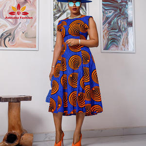 Klv — robe MIDI imprimée africaine <span class=keywords><strong>2022</strong></span> coton, tenue avec manches carrées, fermeture éclair sur le devant, ankara, prix de gros, 100% - Product Image 4