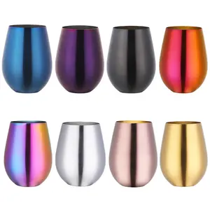 CAMOL FACTORY Custom 18oz Single Wall Stainless Steel Stemless Wine Glass Unbreakable Metal Tumbler Travel Coffee Mug 1pc