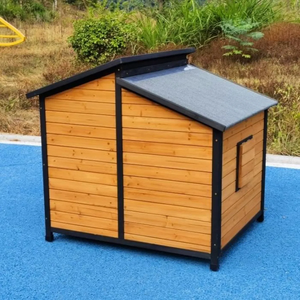 Perreras para perros de doble habitación Casa para perros de madera grande para exteriores con techo a prueba de lluvia, placa parasol - Product Image 5