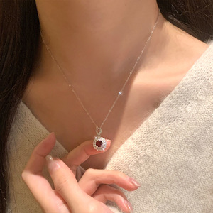 Collier pendentif simple en pierre naturelle double fleur avec halo, en argent sterling 925, pierres précieuses colorées, bijoux quotidiens pour femmes - Product Image 3