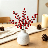 Mini Biegbare Draht-Plastik-Zweige mit Roten Beeren 30cm für Weihnachtskränze DIY-Basteleien Winterliche Feiertagsdekoration