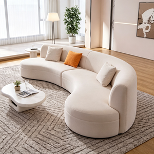 Sofá Seccional Curvo de Tela Moderna con Brazos Acolchados, Respaldo Firme y Patas de Madera, Juego de Muebles Tapizados para Sala de Estar - Product Image 5