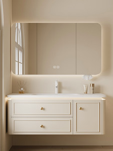New intelligent heat-bending integrated ceramic basin oak French bathroom washbasin hanging cabinet - Product Image 1