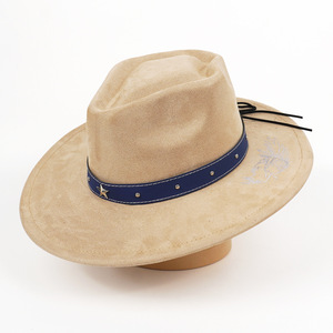 Topi Koboi Suede Bertepi Lebar Bordir 3D Motif Gagak Topi Fedora Barat Dengan Tali Pengikat Dapat Disesuaikan Topi Vintage Untuk Perjalanan Luar Ruangan dan Peternakan - Product Image 4