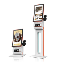 Support de point de vente personnalisé, écran incurvé de 23,6 pouces, tactile multipoint, kiosque de commande automatique avec lecteur de code-barres SDK pour paiement en espèces/sans espèces