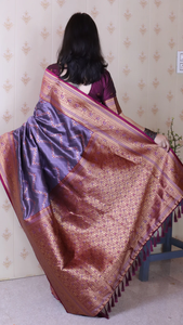 ผ้าส่าหรีผ้าไหมนุ่มลายดอกลาเวนเดอร์ที่สง่างามพร้อมด้วยการถักแบบซิกแซ็กเมนาการิซารีที่สวยงามเหมาะสำหรับงานแต่งงาน - Product Image 3