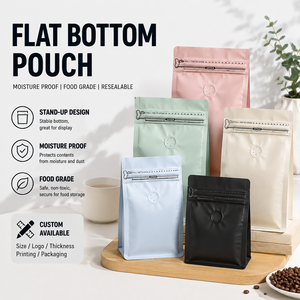 Sachet à fond plat, résistant à l'humidité, de qualité alimentaire, refermable avec fermeture éclair, impression personnalisée disponible - Product Image 1