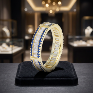 Gold Plated Brass Eternity Ring Cubic Zirconia Rectangle Inlay Geometric <b>Couple</b> <b>Wedding</b> Jewelry - Product Image 3