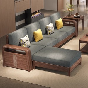 U Shape Solid Wood <b>Sofa</b> With Storage L Shape Living Room Furniture For <b>Small</b> Apartment - Product Image 4