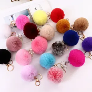 Portachiavi in peluche all'ingrosso portachiavi soffice Multi colori portachiavi con pompon da 8cm per donna