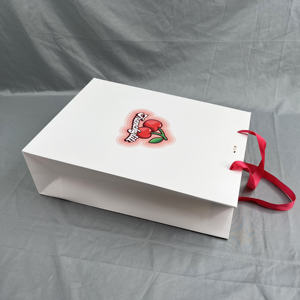 Premium White Paper Tote Bags with <b>Red</b> <b>Ribbon</b> Handles - Custom Branded Printed Packaging for Retail & Gifting - Product Image 5