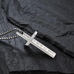 Nuevo Collar con Cruz y Versículo Bíblico <span class=keywords><strong>de</strong></span> Acero Inoxidable, Estilo Europeo Americano, Moderno, Grabado Personalizado, Colgante <span class=keywords><strong>de</strong></span> Moda - Product Image 3