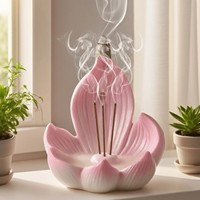 Brûleur d'encens en résine en forme de lotus rose, porte-encens décoratif, diffuseur d'aromathérapie, décoration d'intérieur