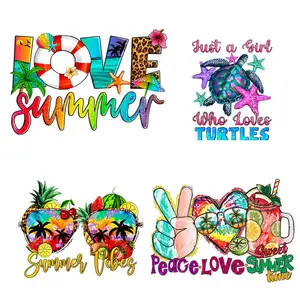 custom dtf transfer heat press ready film screenprint transfers summer stickers for clothe iron on patches offset printing